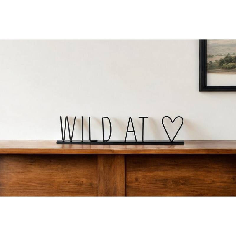 HomeRoots 24" Black and Brown Metal And Wood Wild At Heart Tabletop Sign - 1" W x 24" D x 5" H