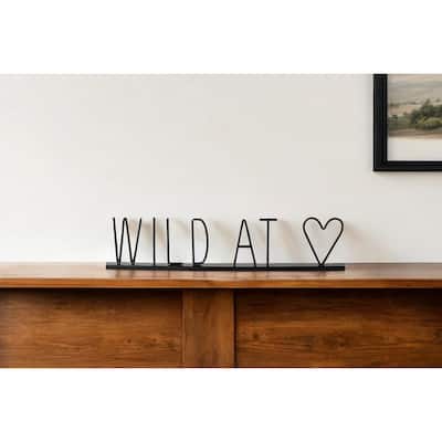 HomeRoots 24" Black and Brown Metal And Wood Wild At Heart Tabletop Sign - 1" W x 24" D x 5" H