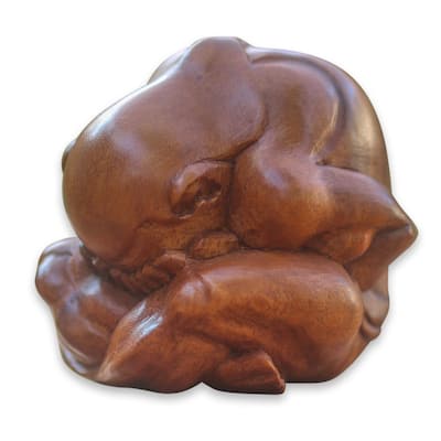 Handmade Meditating Yogi Wood Statuette (Indonesia) - 3.2" x 3.2"