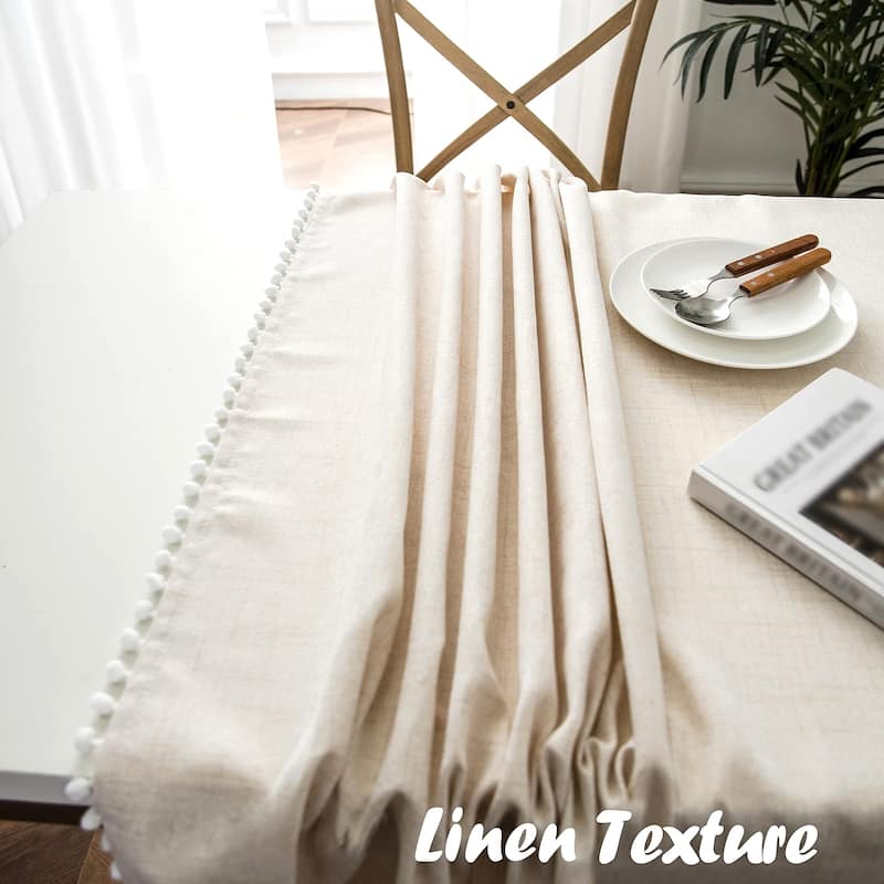 DriftAway Pom Pom Tassel Rectangle Linen Textured Decorative Table Cloth