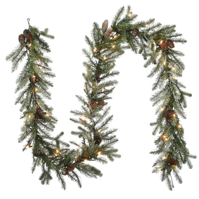 9 ft. Snowy Morgan Spruce Garland with Clear Lights - Green