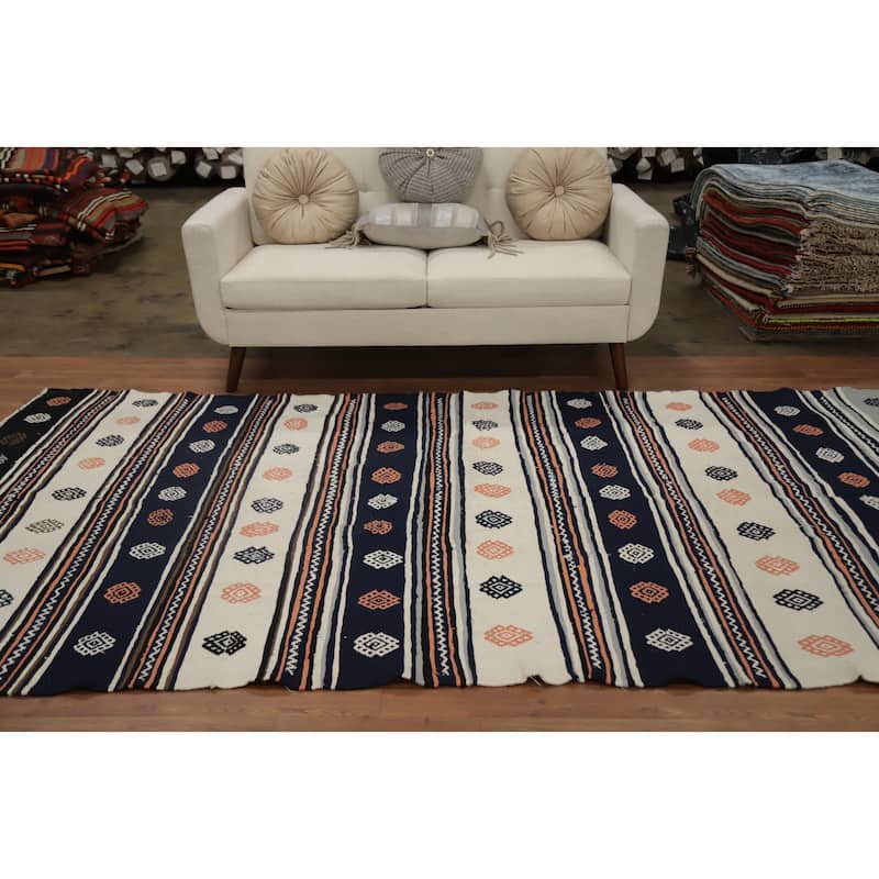 Hand Woven Oriental 100% Wool Carpet Southwestern Tribal Multi-Colored Kilim Area Rug - 10' 1'' X 5' 2''
