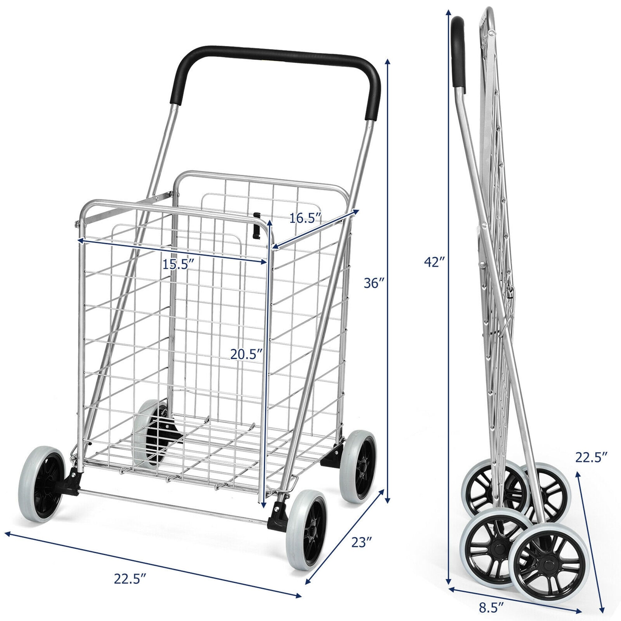 Gymax Folding Shopping Cart Utility Trolley Portable For Grocery 22.5 x 23 x 36 On Sale Bed Bath Beyond 33249970