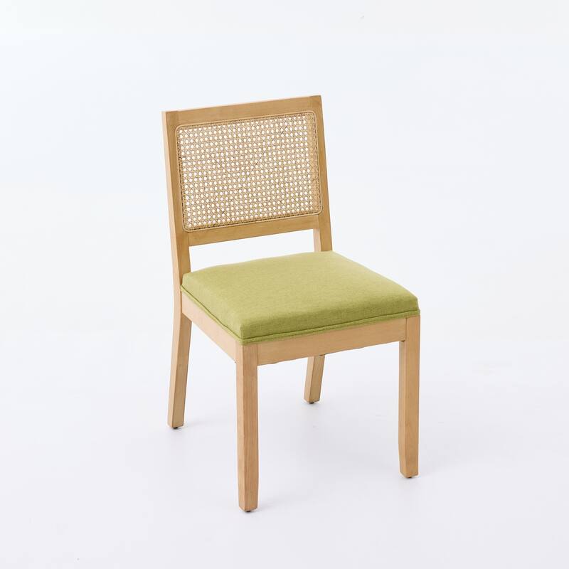 Farmhouse Rattan Dining Chairs Set of 2, Cane Upholstered Kitchen Side Chair with Natural Hardwood Frame