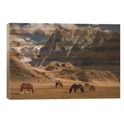 Domestic Horse Herd Grazing Under Siula Grande Near Carhuacocha Lake, Cordillera Huayhuash, Peru Print On Wood by Colin Monteath