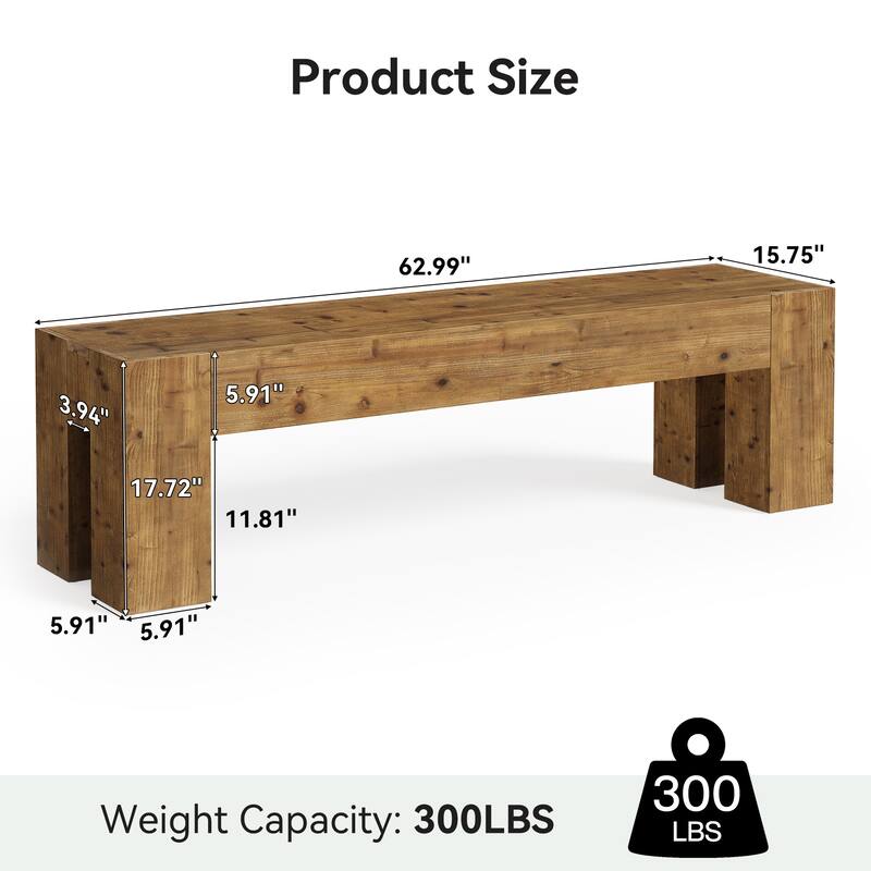 Solid Wood Bench, 47" Rustic Extra Long Heavy Duty Entryway Bench