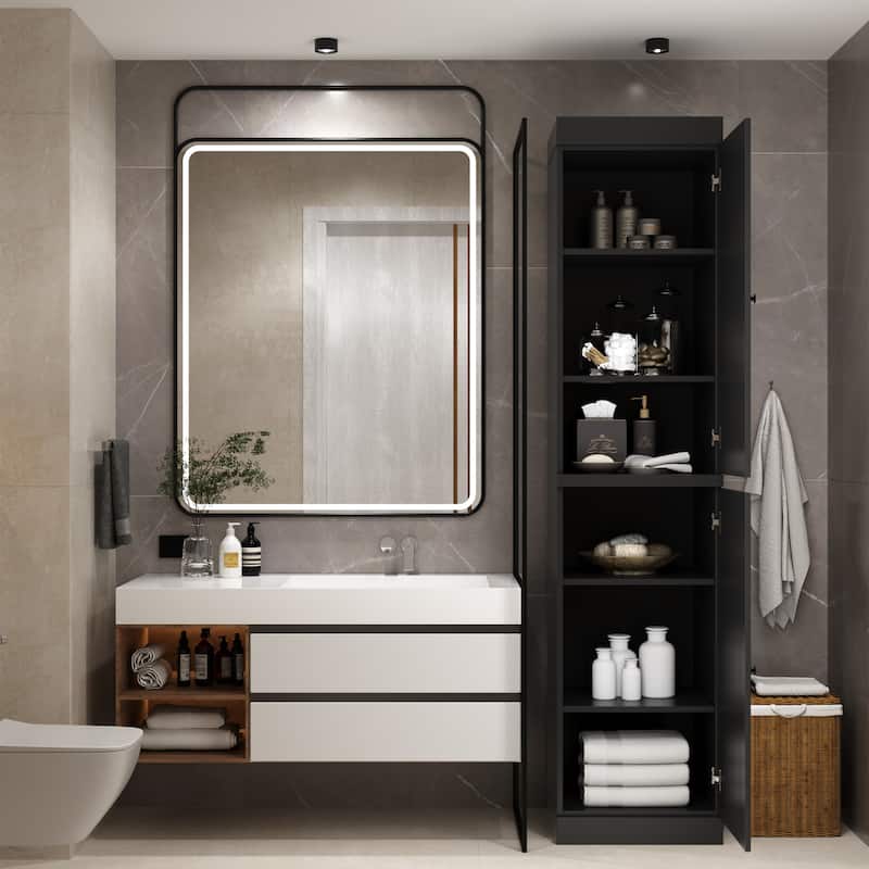 100% Solid Wood Tall Freestanding Bathroom Linen Cabinet with Doors, Adjustable Shelves, Modular Storage, 16.5" W x 71.5" H
