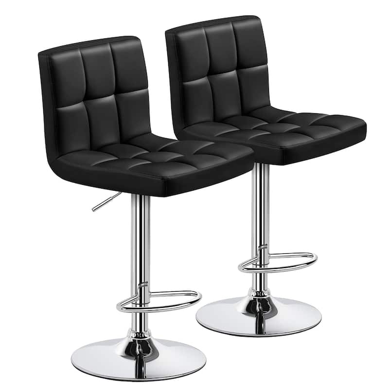 Bar Stools Set of 2, Armless Adjustable Swivel Barstools, PU Leather Hydraulic Kitchen Counter Height Bar Stools