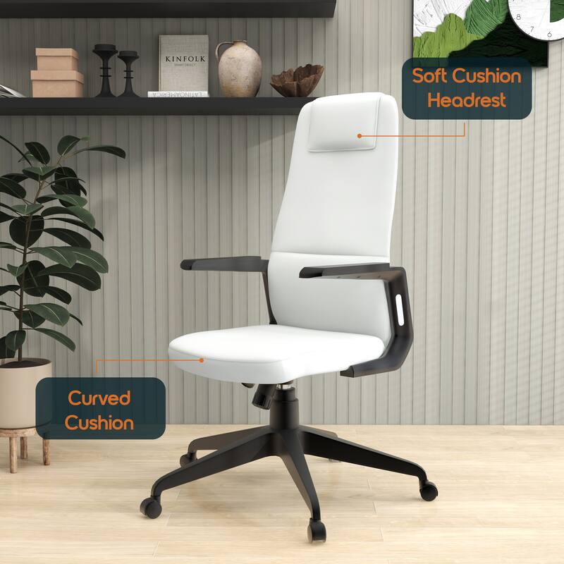 Nexa Ergonomic Leather/Polyester High-Back Office Chair with Padded Headrest, Adjustable Height, Swivel, and Smooth Casters