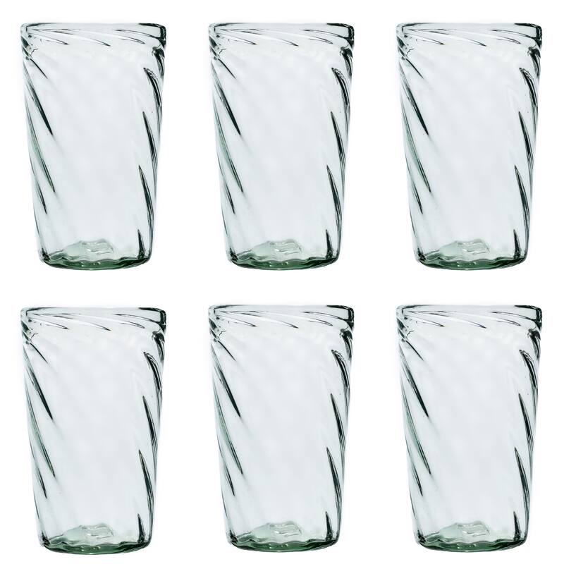 10 Strawberry Street Optic Swirl Handblown Mexican Glassware, Sets of 6 - 22 oz. Hiball