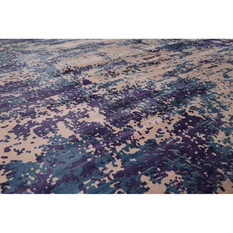 Contemporary Abstract Indian Rug Hand-Knotted Dining Room Wool Carpet - 9'8"x 12'9"