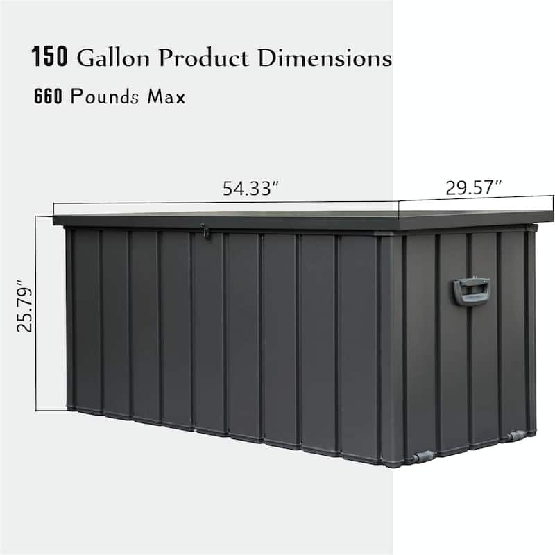 Waterproof 100/120/150/160-Gallon Outdoor Deck Box for Patio Storage - 150 Gallon
