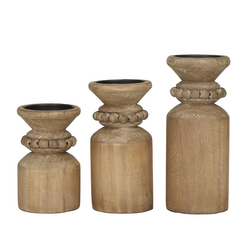Wood Decorative Candle Holder - Set of 3 Brown - Roche River Decor