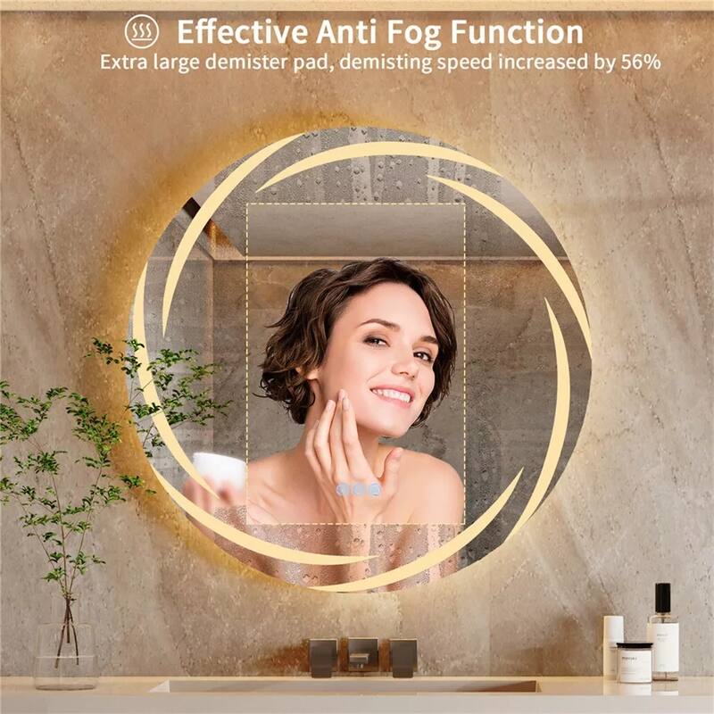 Unique LED Illuminated Round Bathroom Vanity Mirror Anti-Fog Dimmable