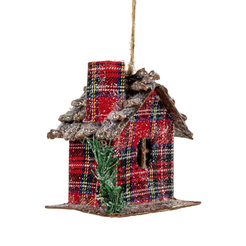 Plaid and Pine Needle Rustic Cabin Christmas Ornament - 4.25" - Red and Brown