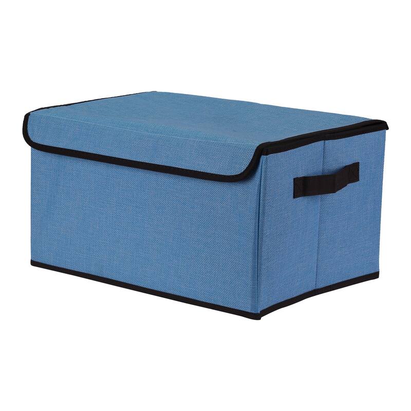 Fabric Storage Bin Cube with Handles and Lid for Shelves Closet, Collapsible Storage Basket for Organizing Clothes Books - Blue - 16*12*8.5in