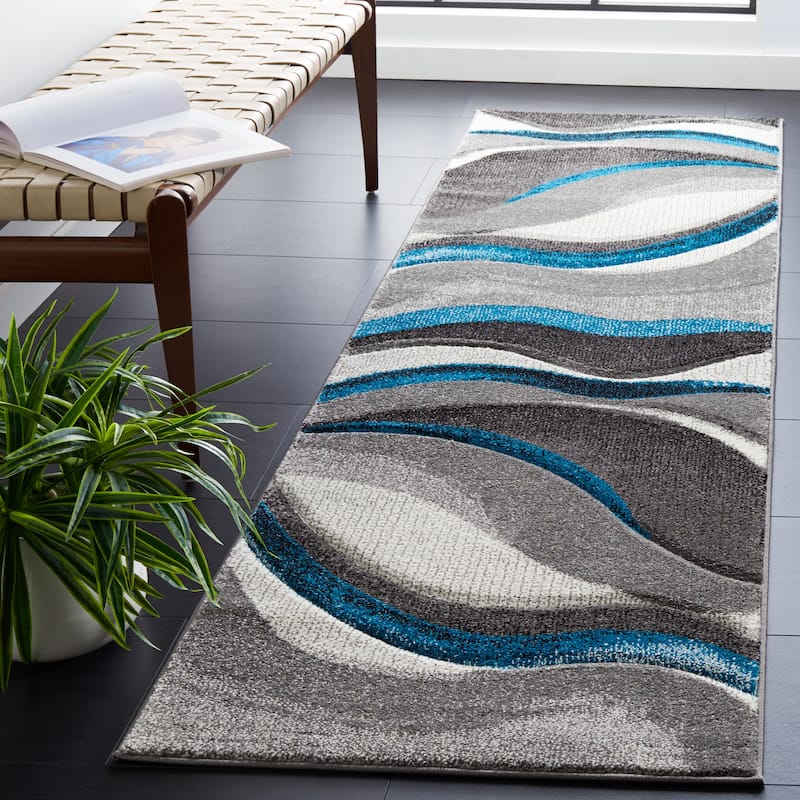 SAFAVIEH Hollywood Deep Mid-Century Modern Abstract Rug - 2'3" x 6' Runner - Grey/Turquoise - Runner