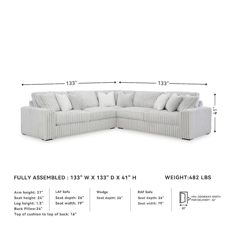 Signature Design by Ashley Stupendous White 3-Piece Sectional - 133" W x 133" D x 41" H