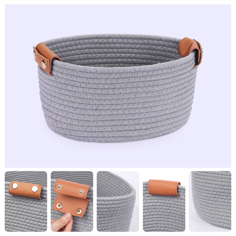 Woven Storage Basket, Shelf Closet Storage Bin for Blankets, Clothes, Shoes, Organizer Bin for Living Room Home Decor - Grey - 10*6.5*5in