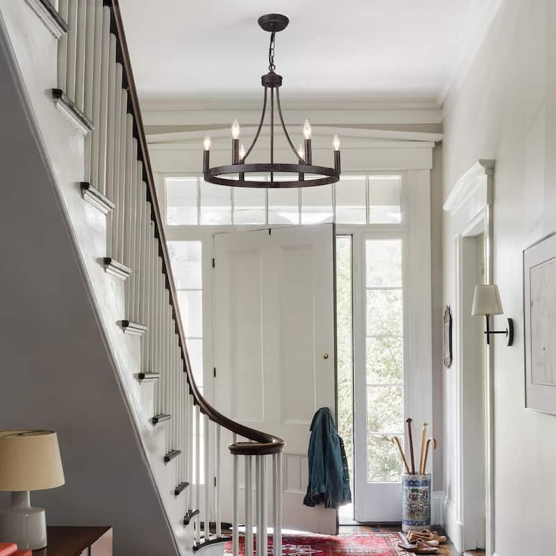 6-Light Farmhouse Chandelier, Modern Wagon Wheel Chandelier for Dining Room Living Room Bedroom Kitchen