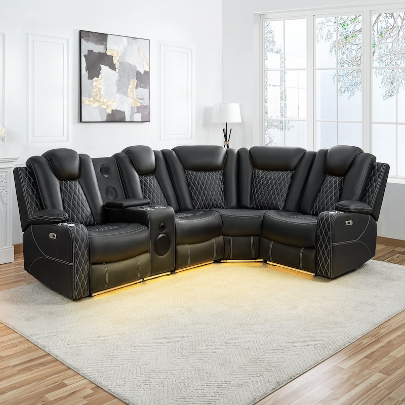 Premium Air Leather Home Theater Loveseat with LED Lights, Recliner with Built-in Speakers & Wireless Charging
