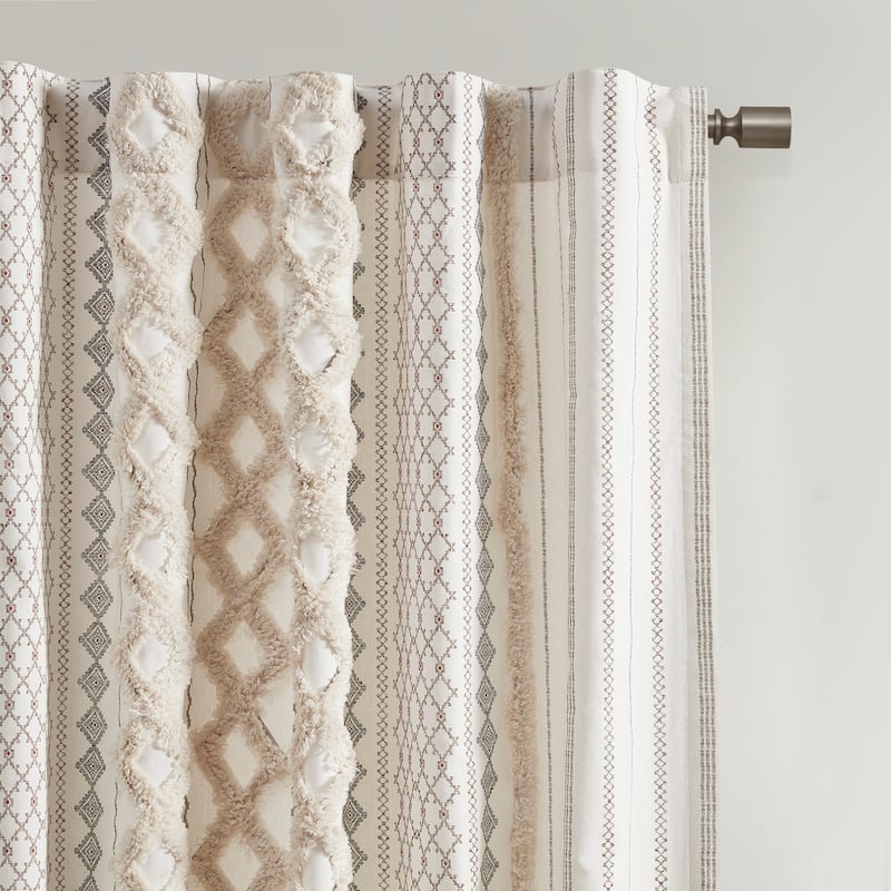 INK+IVY Imani Cotton Printed Single Curtain Panel with Chenille Stripe and Lining