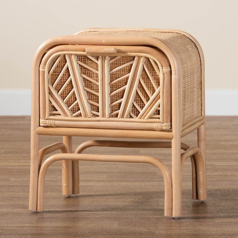 Carabella Bohemian Natural Rattan 1-Drawer Nightstand