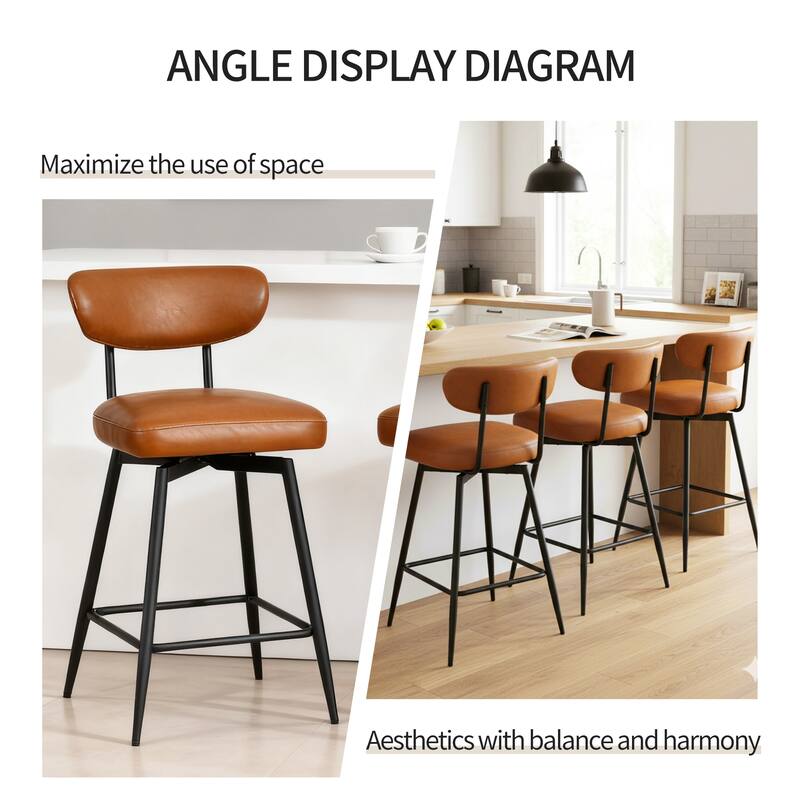 Modern Nearly 26" H Swivel Faux Leather Counter Height Bar Stools