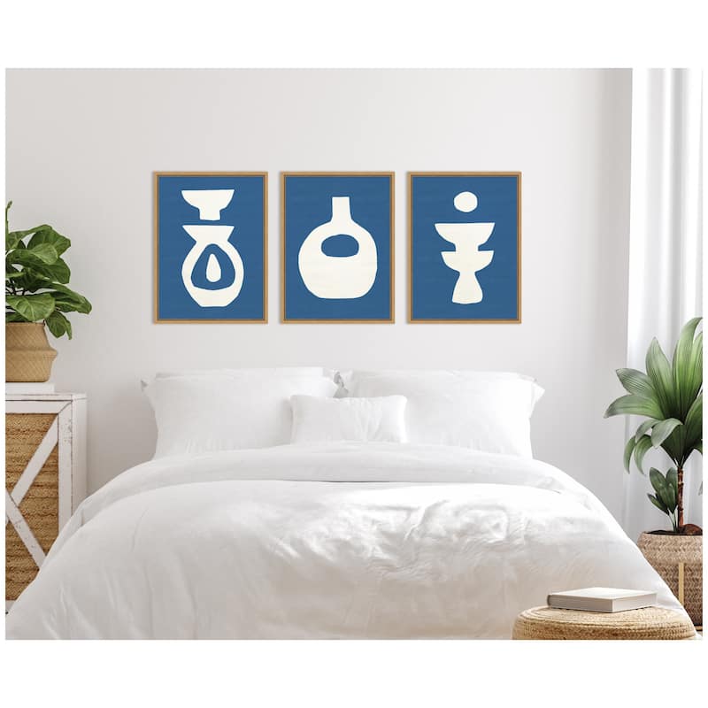 Kate and Laurel Sylvie Ceramic Blue Beige Abstracts Framed Canvas Art Set by Rocket Jack