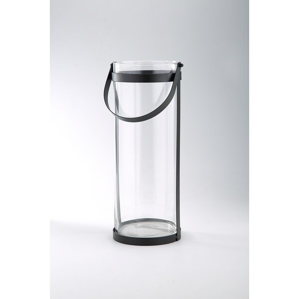 15.5" Clear and Black Cylindrical Hand Blown Glass Vase with Hanger - N/A