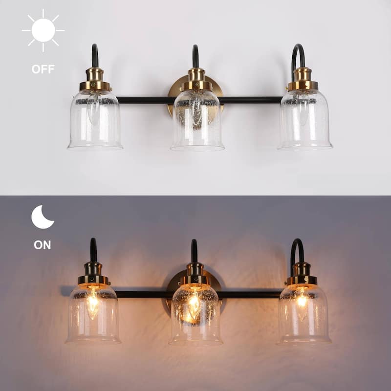 Kesa Modern 2/3-Light Black Gold Bathroom Vanity Lights Seeded Glass Bell Wall Sconces