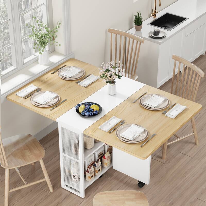 Folding Dining Table with 2 Tier Storage