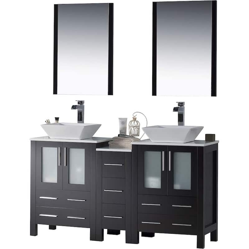 Blossom Sydney 60 Inch Double Sink Vanity with Side Cabinet & Mirrors - Espresso