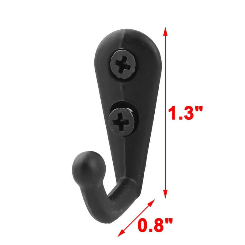 12pcs Metal Wall Door Mounted Towel Scarf Bag Cap Clothes Hook Hanger - Black - 0.8" x 0.5" x 1.3"(L*W*H)
