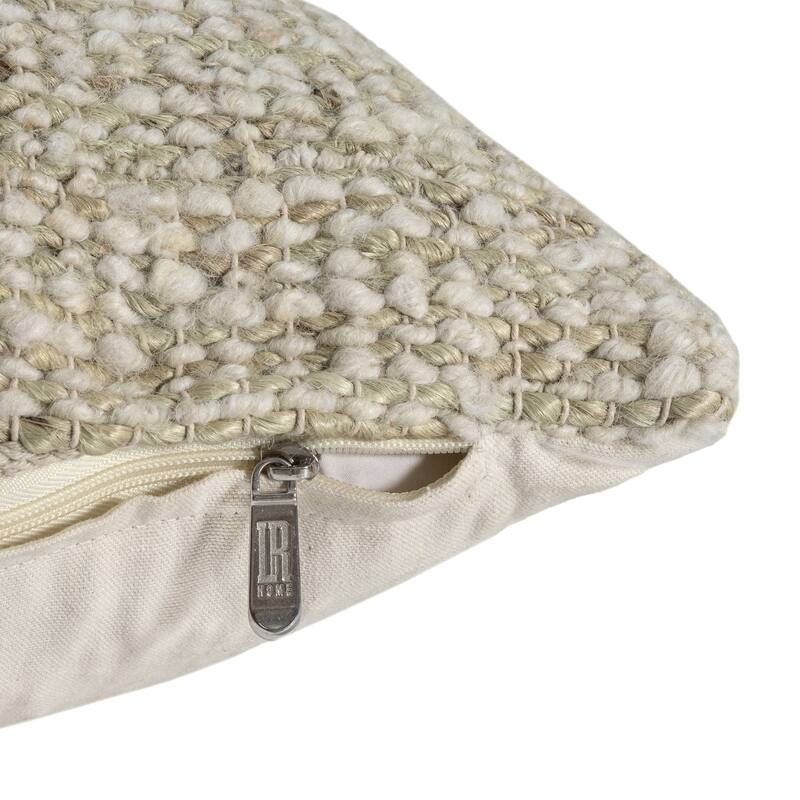 Handwoven Striped Wool Square Throw Pillow - 22" - Cream and Green