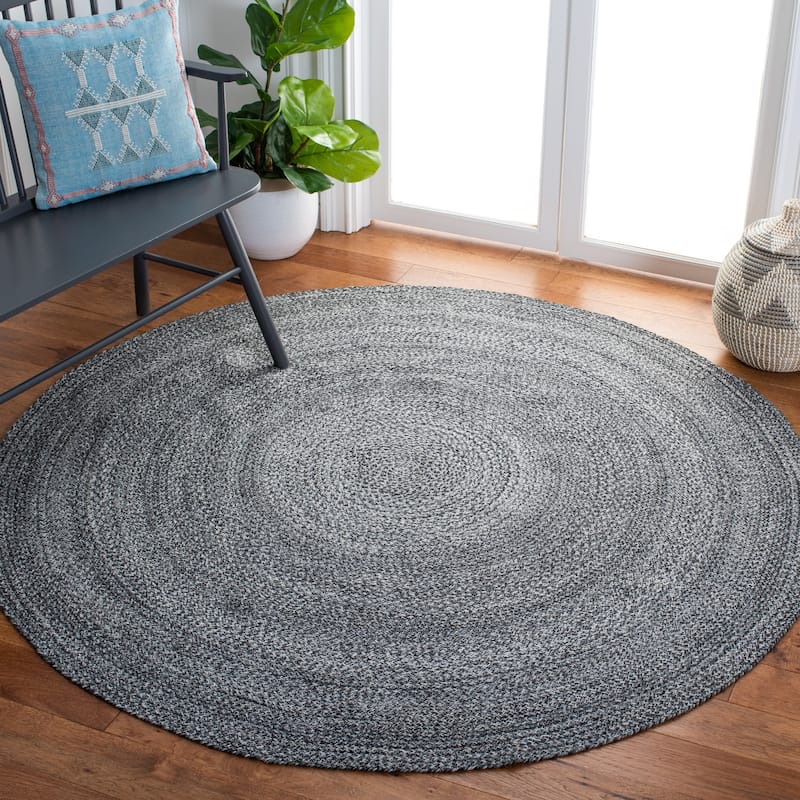 SAFAVIEH Handmade Cape Cod Ailidh Farmhouse Polyester Rug - 3' Round - Charcoal