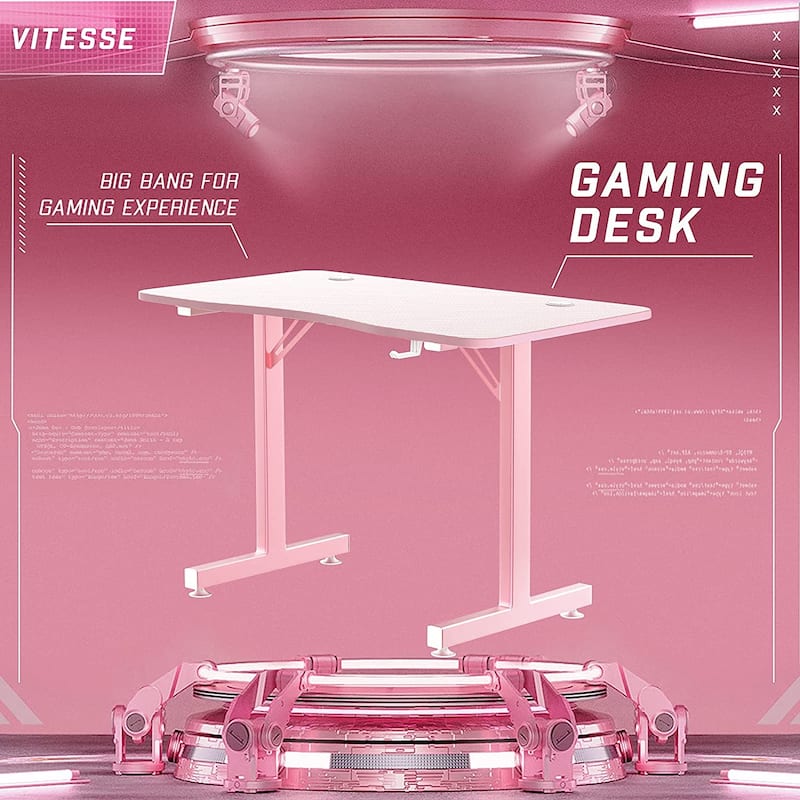 BOSSIN Ergonomic Gaming Desk T-Shaped Office PC Computer Desk with Full Desk Mouse Pad, Handle Rack, Cup Holder Headphone Hook