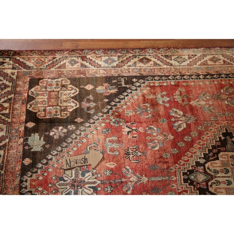 Geometric Shiraz Persian Antique Area Rug Hand-knotted Wool Carpet - 4'10"x 7'10"