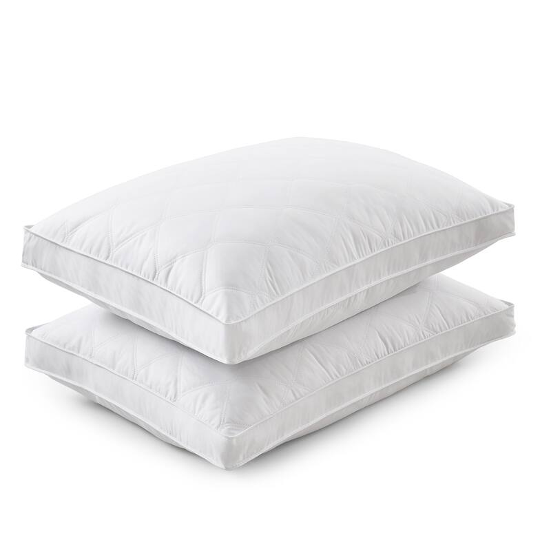 Medium Goose Feather Down Pillow with Quilted Cotton Cover Set of 2 - White