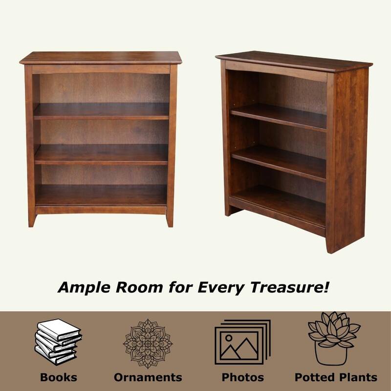 Shaker Solid Wood Bookcase, 36" High