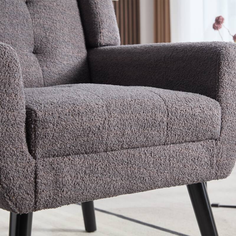 Grey Teddy Modern 29.53" Upholstered Buttons Tufted Accent Chair with Black Solid Wood Legs