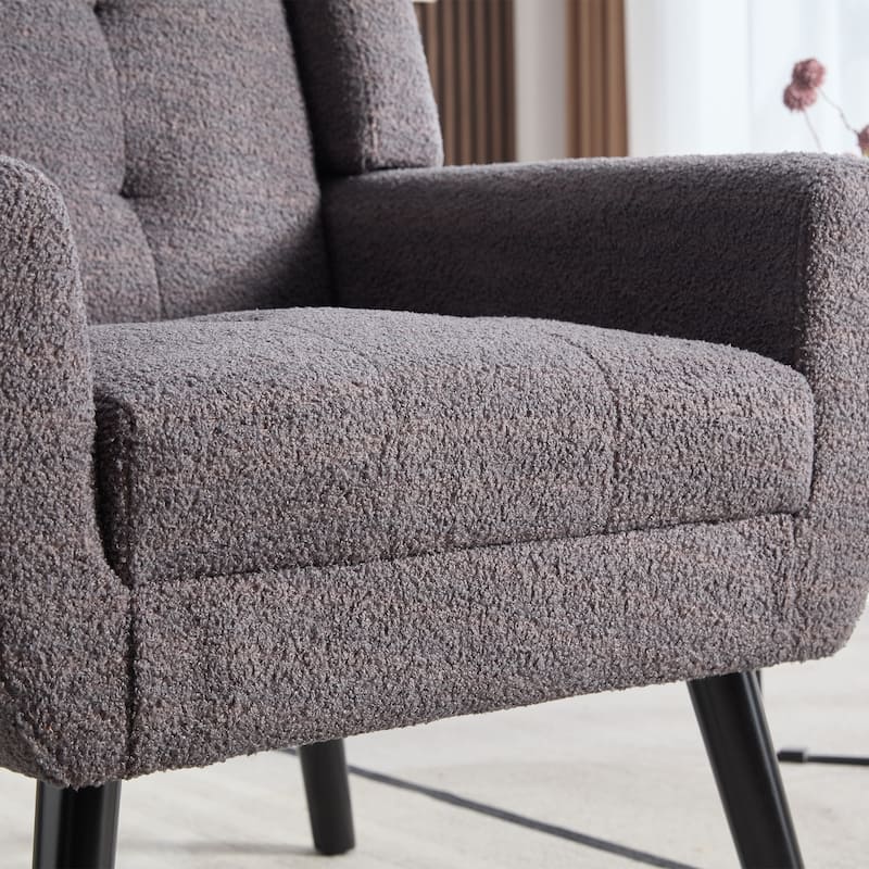 Teddy Fabric Accent Chair with Padded Seat, Curved Back and Black Wood Legs, 250lb Capacity
