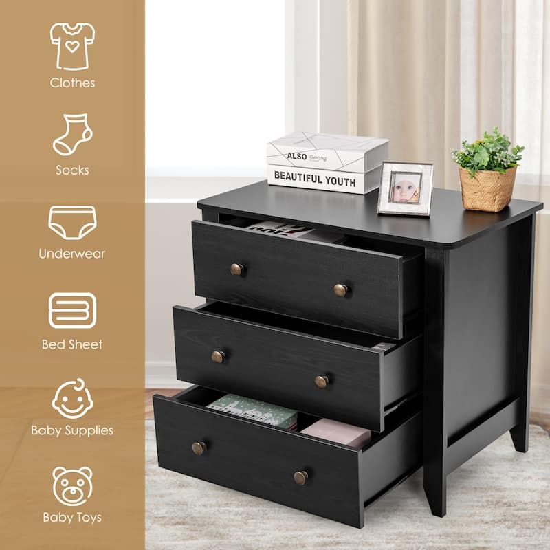 Gymax 3 Drawer Dresser Chest of Drawers Bedside Table for Living Room