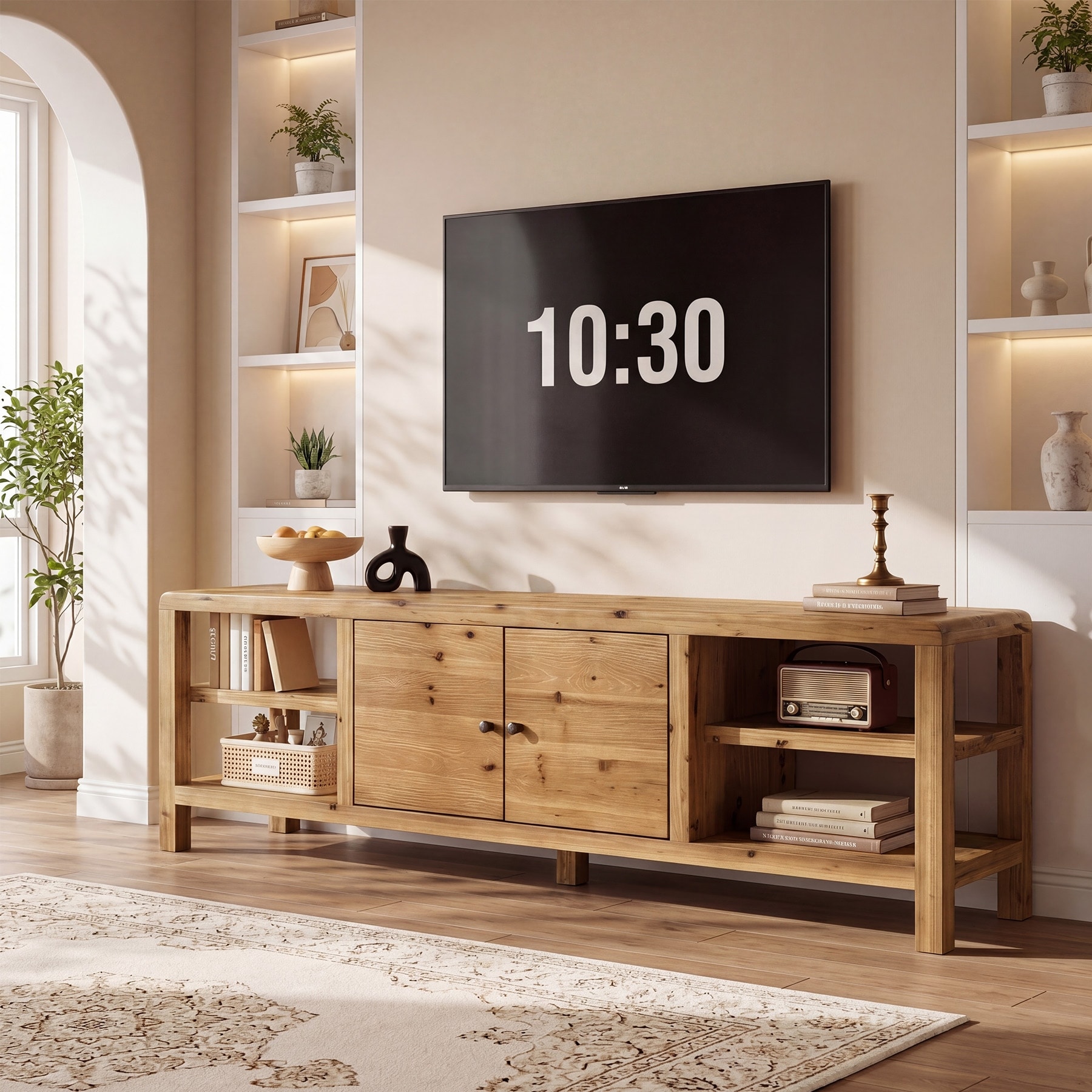 70.9-Inch Solid Wood TV Stand, Farmhouse Entertainment Center