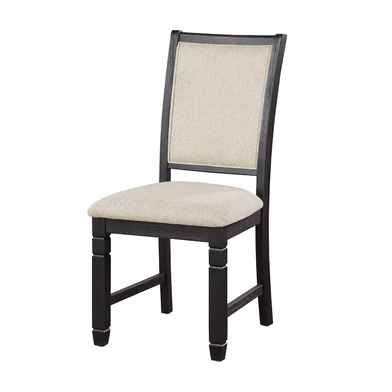 Black/Beige Fabric Upholstered Wood Frame Dining Chair, Set of 2, Sturdy Dining Chair for Dining Rooms - 17.5