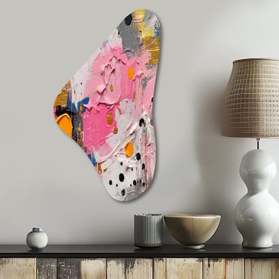 Designart - Pink and Grey Geometric I - Abstract Geometric Metal Wall Art - Modern Pink Metal Boomerang Shape Print