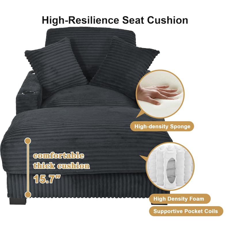 GDFStudio - Polyester 1-Seater 28.3" Chaise Lounge with Tufted Back and Arm