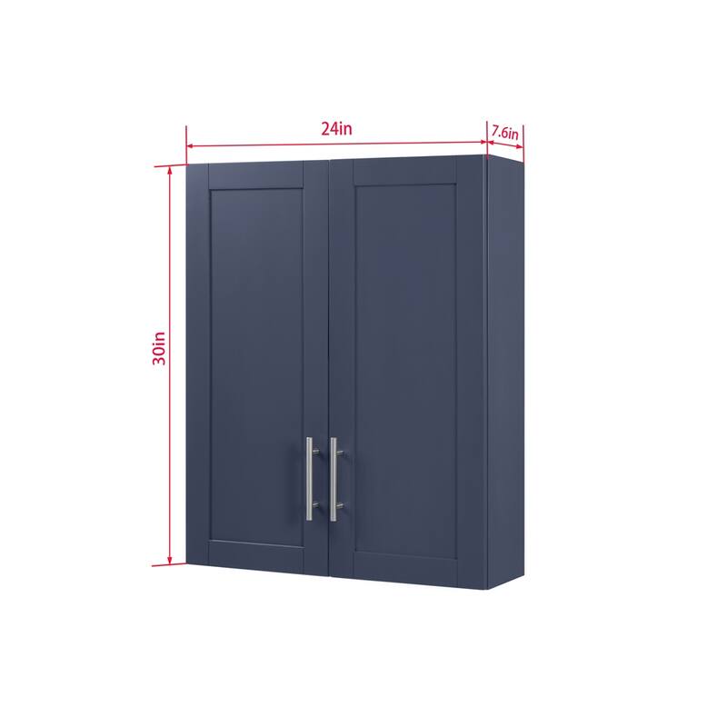 Wood Hanging Cabinet with Doors and Shelves - Blue