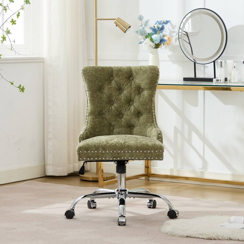 GDF Studio - Modern Chenille Tufted Upholstered Office Chair with Chrome Metal Base with Nailhead Trim and High-Rebound Cushion