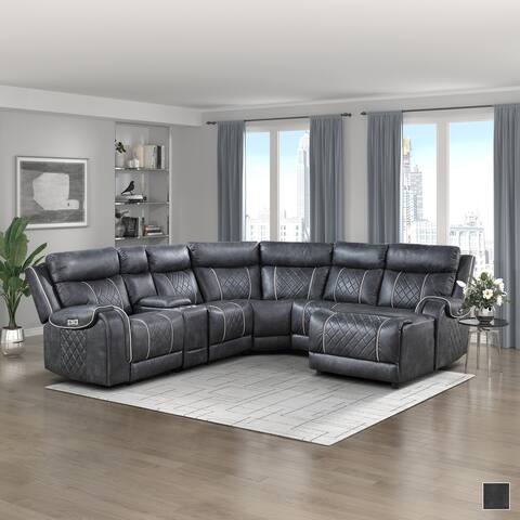 Percival Faux Leather Modular Power Reclining Sectional Sofa with Right Chaise